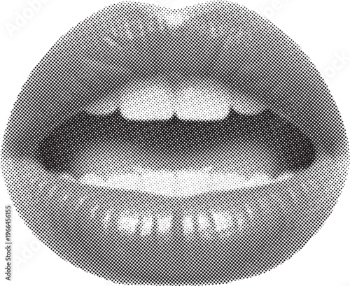 Black and White Halftone Open Lips Pop Art Illustration Retro Comic Style Bold Graphic Mouth Artwork