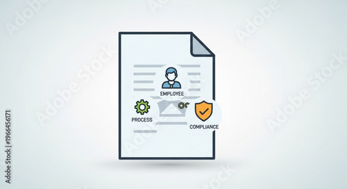 Document with User Profile, Settings Gear, and Security Shield Icons.