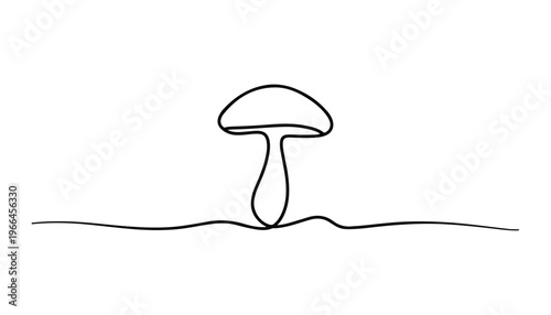 One continuous line illustration of an mushroom vegetable, isolated on white background.