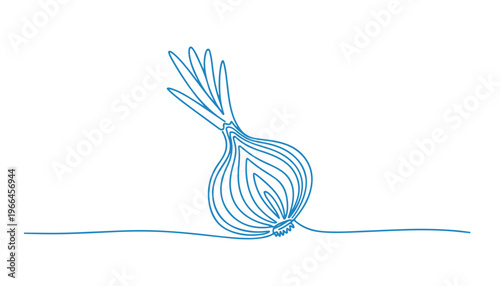 One continuous line illustration of an onion vegetable, isolated on white background.