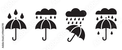 Photos Umbrella and rain icon set, raining weather forecast, rainy day symbol, protecti