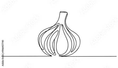 One continuous line illustration of an garlic vegetable, isolated on white background.
