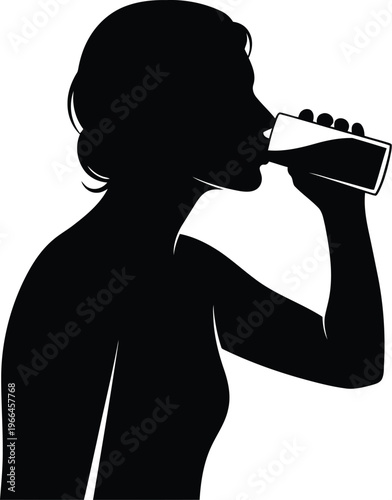 Profile silhouette of a woman drinking a beverage