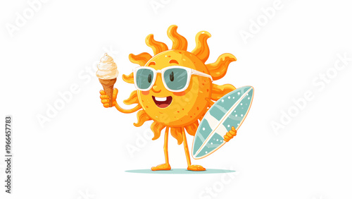 A cute cartoon vector character of a dad grilling BBQ on a sunny day outdoors with family and friends.