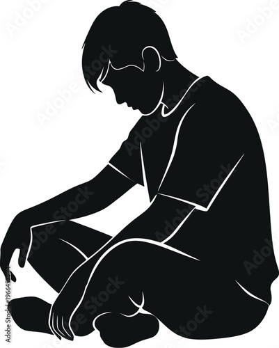 Sad Boy Sitting Silhouette Illustration