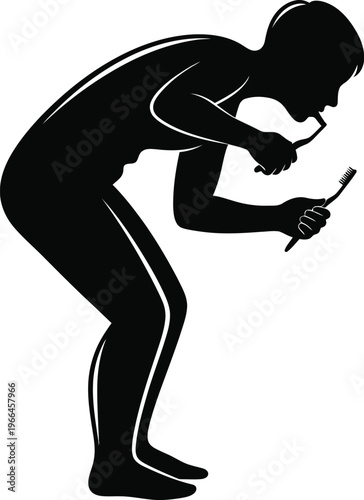 Man silhouette with toothbrushes, hygiene habit