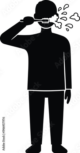 Person brushing teeth with foamy toothpaste and water