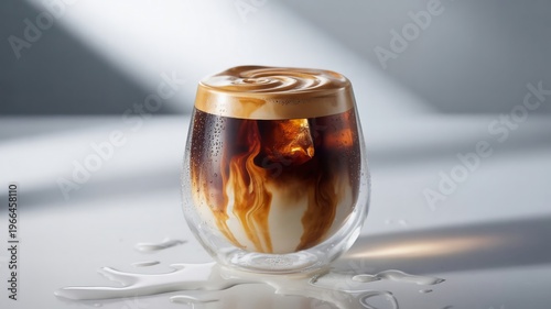 Cold Brew Iced Coffee with Rich Foam Layer, Clean Aesthetic Style