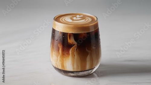 Creamy Foam Iced Coffee in Clear Glass with Copy Space