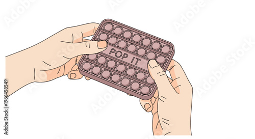 Close up of hands pressing the bubbles on a rectangular pink silicone pop it fidget sensory toy for stress relief and focus.