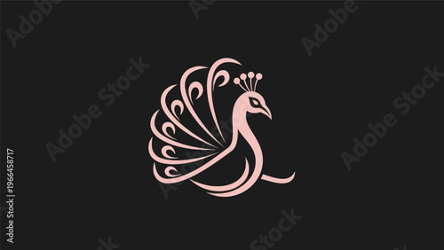 Pink peacock illustration on black background