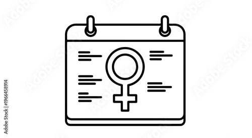 Line drawing of a calendar with a female symbol on a white background.