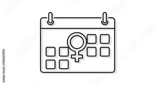 Line drawing of a calendar with a female symbol on a white background.