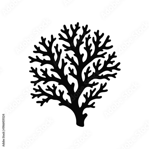 Black silhouette of a tree with branching limbs on white background branches