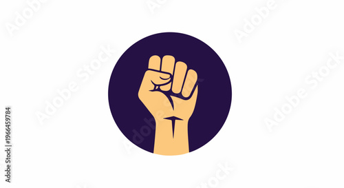 A raised fist icon with a clenched hand and a black line through it, set against a dark blue circle on a white background.