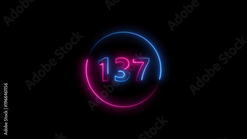 Dynamic circular and glowing neon number 137 animation and creating a stunning. 4k video.