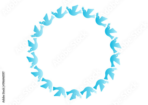 平和の鳩模様の青色円形フレーム