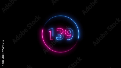 Dynamic circular and glowing neon number 139 animation and creating a stunning. 4k video.