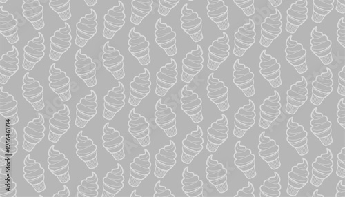 Ice Cream Pattern Design. Seamless Dessert Illustration. Sweet Frozen Treat Motif. Handdrawn Cute Style. Background For Packaging Textile