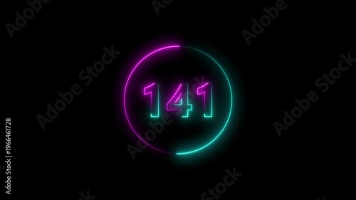 Dynamic circular and glowing neon number 141 animation and creating a stunning. 4k video.