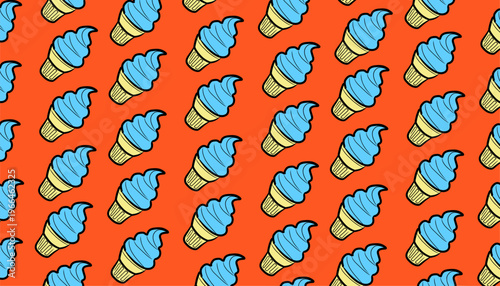 Ice Cream Pattern Design. Seamless Dessert Illustration. Sweet Frozen Treat Motif. Handdrawn Cute Style. Background For Packaging Textile