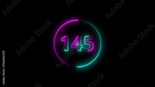 Dynamic circular and glowing neon number 145 animation and creating a stunning. 4k video.
