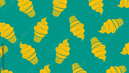 Ice Cream Pattern Design. Seamless Dessert Illustration. Sweet Frozen Treat Motif. Handdrawn Cute Style. Background For Packaging Textile