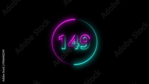 Dynamic circular and glowing neon number 149 animation and creating a stunning. 4k video.