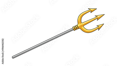 Ornate golden trident with a silver handle isolated on a white background representing mythological power and seafaring authority icons.