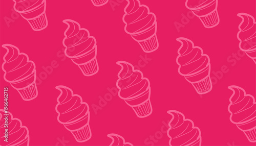 Ice Cream Pattern Design. Seamless Dessert Illustration. Sweet Frozen Treat Motif. Handdrawn Cute Style. Background For Packaging Textile