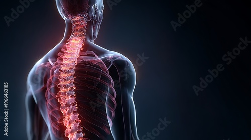 Human spine x-ray showing painful area