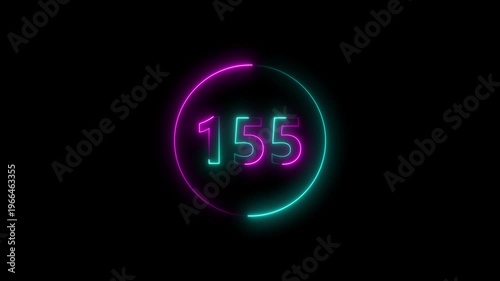 Dynamic circular and glowing neon number 155 animation and creating a stunning. 4k video.