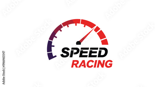 Speed racing logo featuring a stylized speedometer gauge with a needle pointing to high speed and a color gradient from purple to bright red.