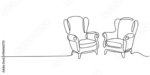 Armchair continuous one line drawing living room furniture vector icon