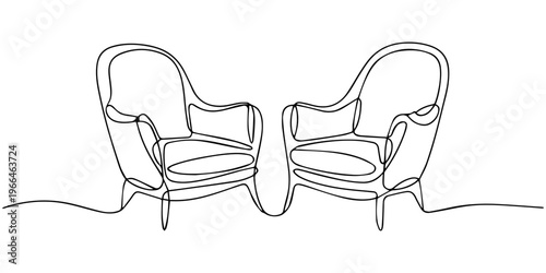 Armchair continuous one line drawing living room furniture vector icon