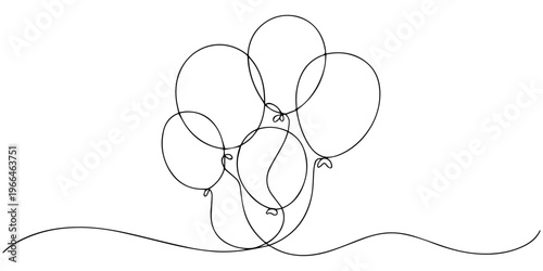Balloons continuous one line drawing party celebration vector icon