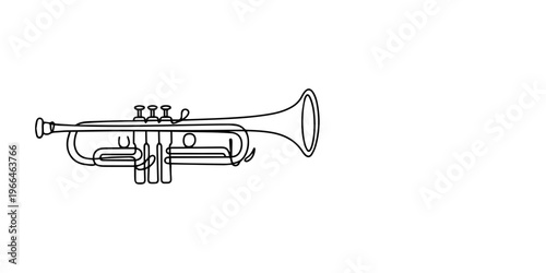 Brass trumpet continuous one line drawing musical instrument vector