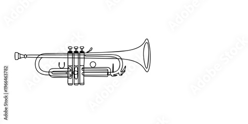 Brass trumpet continuous one line drawing musical instrument vector