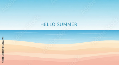 Hello summer beach background with calm ocean waves and sandy shore