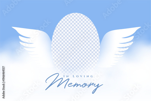 memorial photo frame sky blue cloudy background with angel wings