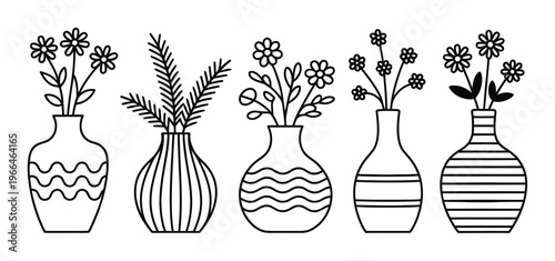 Decorative Vases with Flowers Vector Illustration