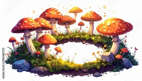 Whimsical Mushroom Circle - A Fantasy Forest Frame for Your Designs.