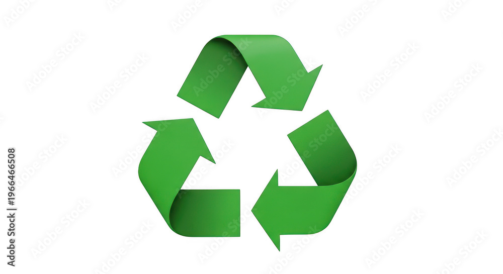 Fototapeta premium A green recycling symbol with three arrows forming a triangular shape. isolated on transparent background