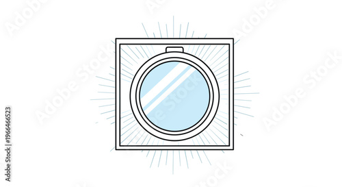Circular washing machine or dryer porthole window with light rays representing a clean and bright laundry service.