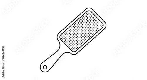 Black and white line art illustration of a hand-held foot rasp or file for pedicure and skin care.