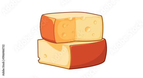 Two large wheels of swiss cheese with many holes are stacked on each other in this simple food related illustration.