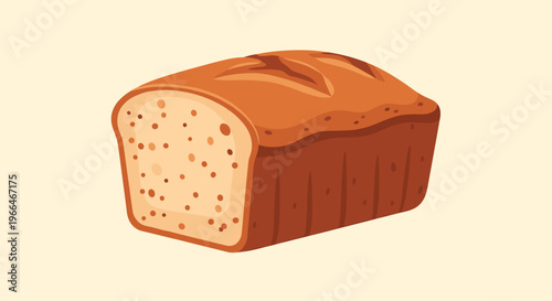 Whole loaf of crusty freshly baked bread with a warm golden brown color shown against a soft cream colored background.