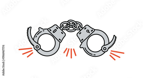 Pair of open metal handcuffs with a short chain and red vibration lines to indicate a quick release or escape action.
