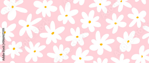 White pink flower seamless pattern background. Cute hand drawn floral repeated wallpaper. Romantic blossom motif for textile print, clothes fabric swatch, dress ornament, wrapping paper. Vector 