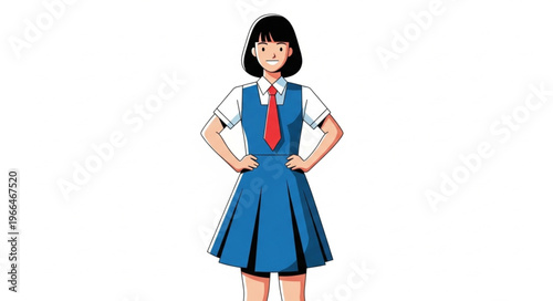 Anime School Girl Standing Confidently in Uniform.
